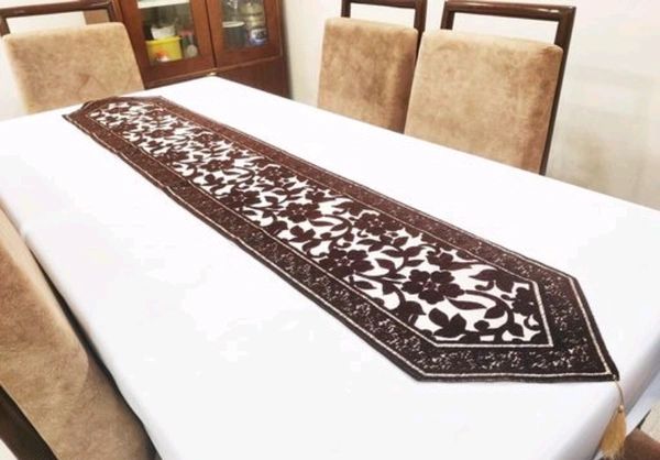  Gorki Cotton Embroidered  Table Runner - Brown
